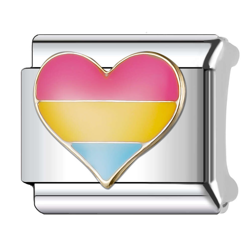 New Women's Gift Pink and rainbow heart Bead Italian Charms Links Bangle Beads Fit 9mm Stainless Steel Bracelet Making DIY For Women Fashion Jewe