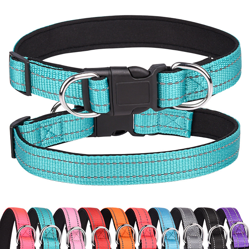 Reflective Pet Collar Double D Ring Nylon Adjustable Dog Collar To Prevent Bursts Suitable for Medium & Large Dogs Accessories