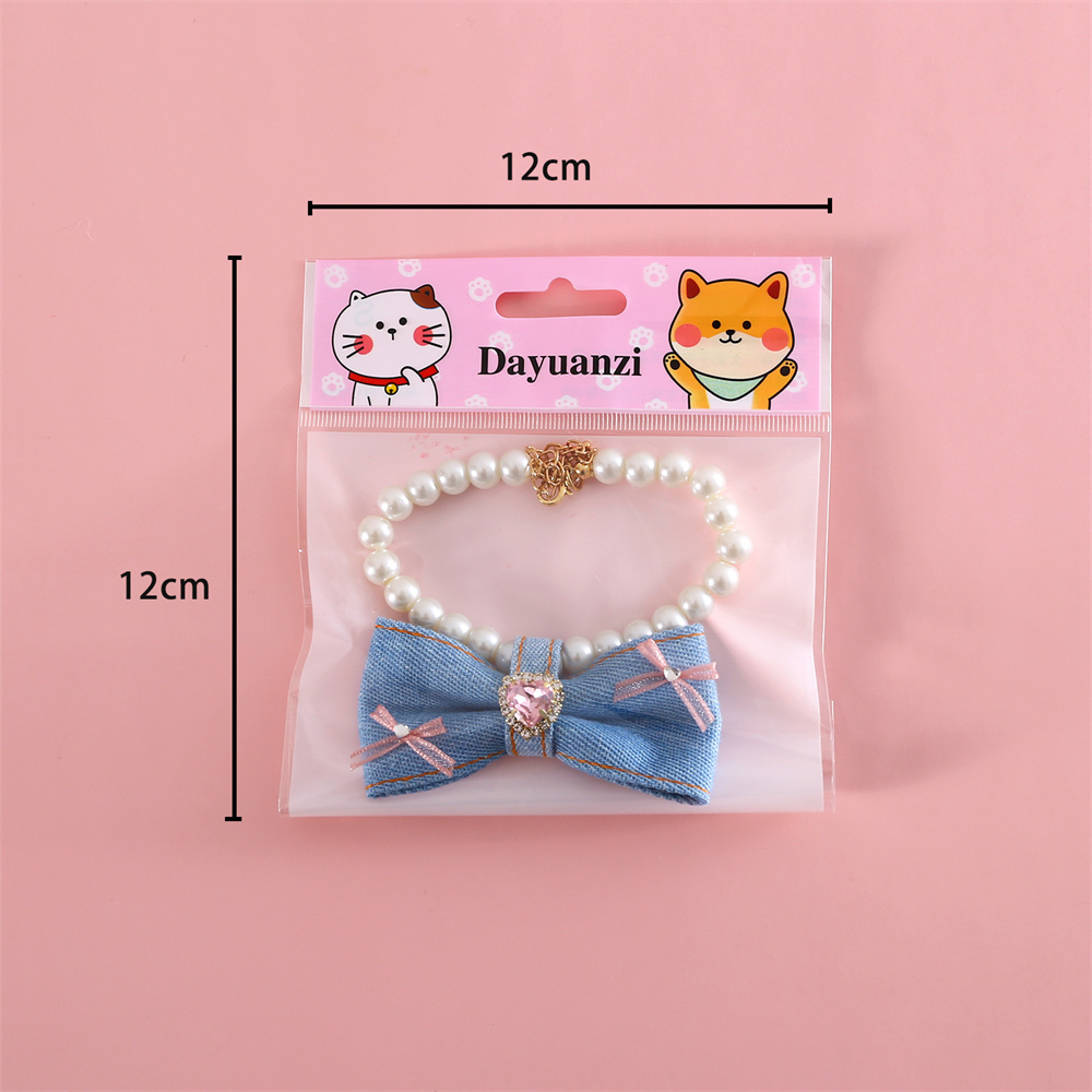 Pet Collar Pearl Denim Adjustable Puppy Collar Necklace Princess Heart Gemstone Rhinestone Birthday Bow Bichon Frize Dog Collars