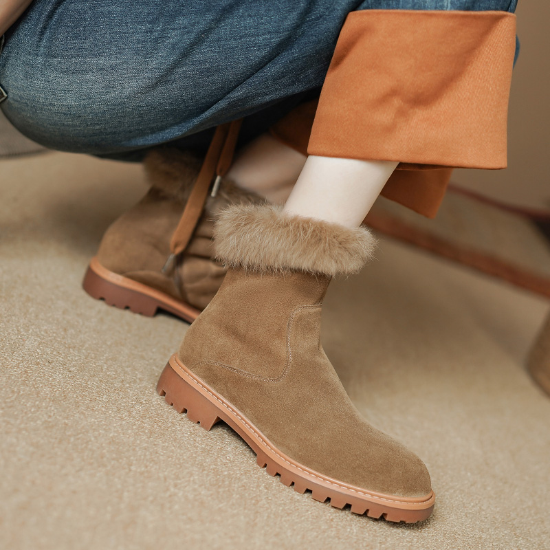 2024 new Winter Round Toe Chunky Heel Shoes for Warm Wool Women Casual Snow Boots bac2