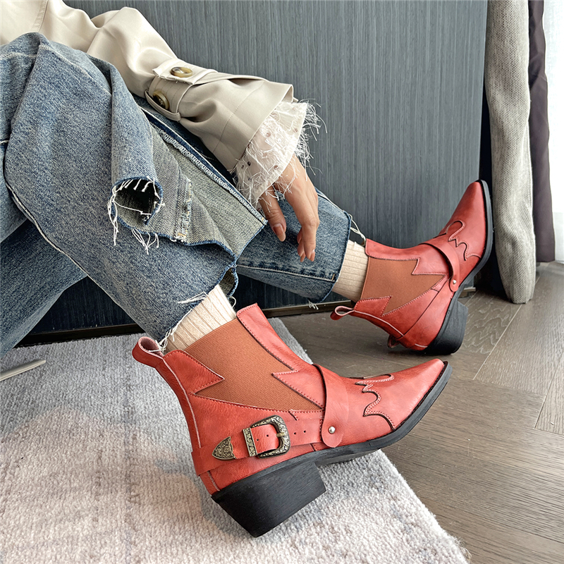 2024 New Winter Pointed Toe for Autumn Fashion Ankle Boots Ladies Retro Women Shoes 24c4