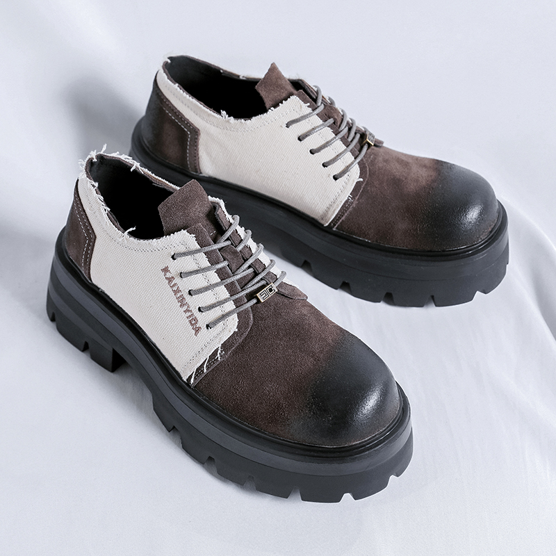 Autumn British Style Thick Soled Oxford Shoes Men's Lace Up Business Formal Round Toe Leather Shoes Derby Platform Casual Shoes