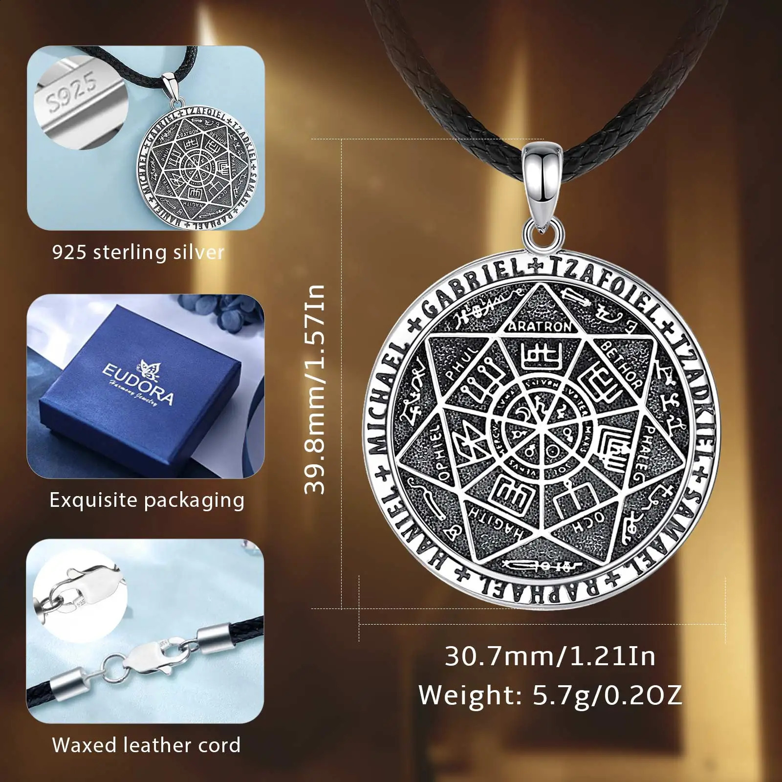 Eudora 925 sterling silver seven angel amulet necklace suitable for men women rune summoning magic circle pendant religious jewelry gift 240912