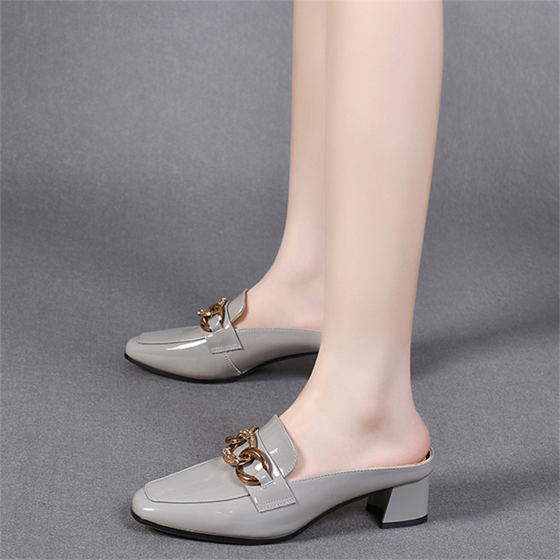 Woman Shoes 2024 Slippers Casual Heeled Mules Cover Toe Pantofle Summer High New Fashion Patent Leather Slides Female Sho c689 0a4