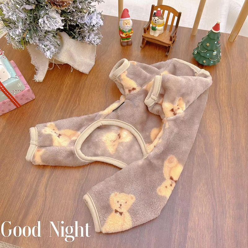 Flannel Pet Cute Bear Hoodies Autumn Winter Four Legged Puppy Clothes Cat Puppy Hoodies Pet Jumpsuit Chihuahua Clothes Supplies