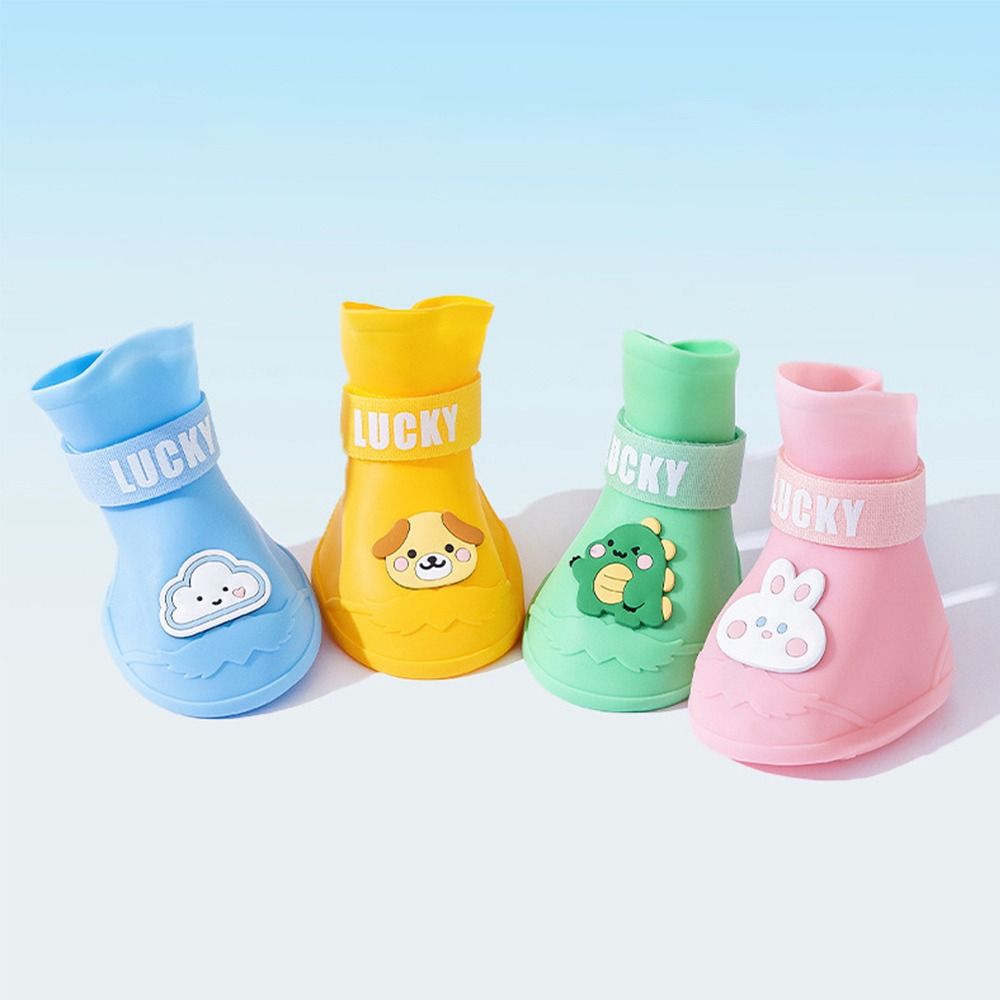 4Pcs WaterProof Pet Rainshoe Cartoon Anti-slip Outdoor Footwear Socks Dogs Cats Foot Cover Pet Accessories Dogs Cats