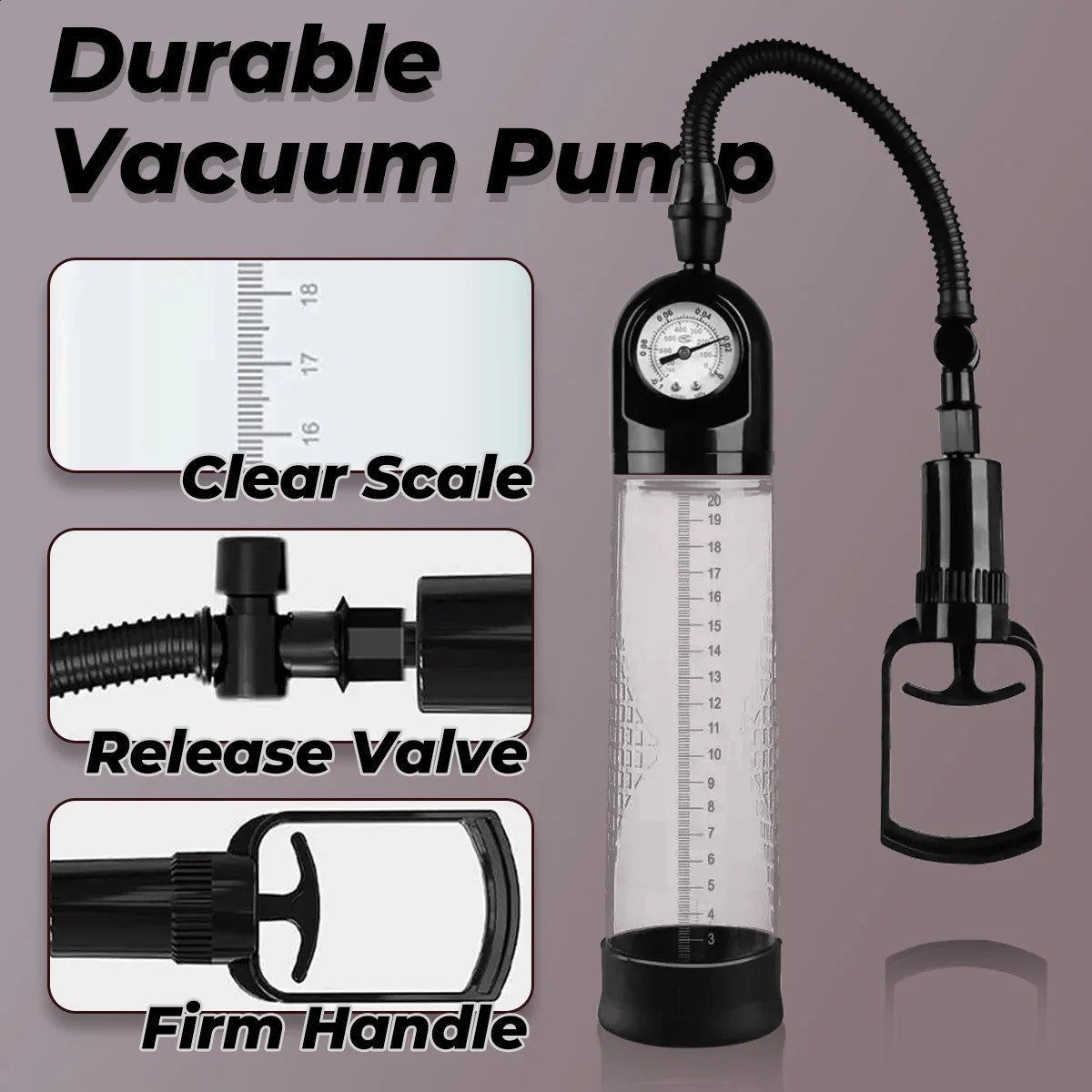 Penis Pump Extender Enlarger for Male Sex Toys Manual Vacuum With Pressure Gauge Training Device Bigger 240711