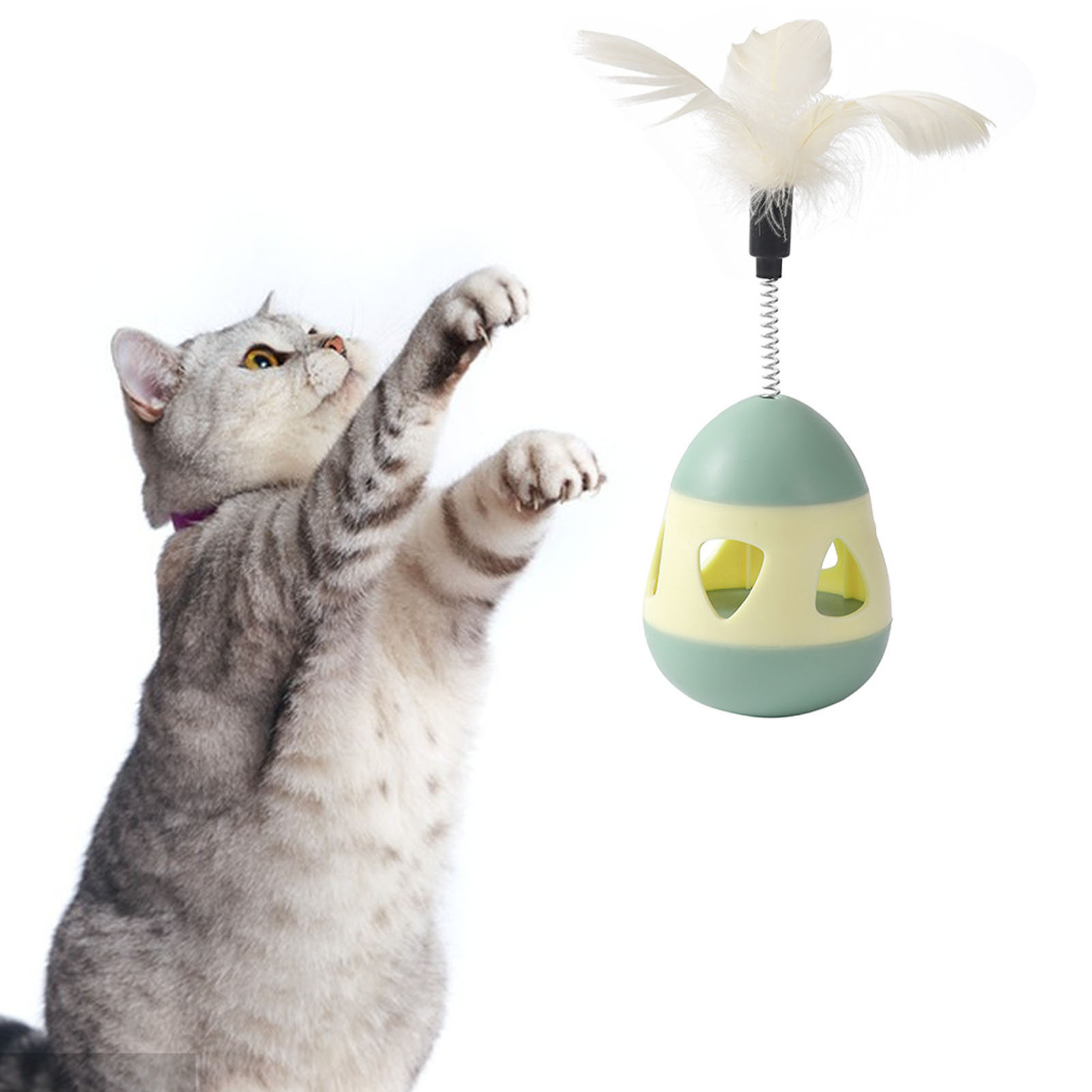 Cat Treat Dispenser Toy With Feather Interactive Prevent Tipping Cat Slow Feeder Puzzle Ball