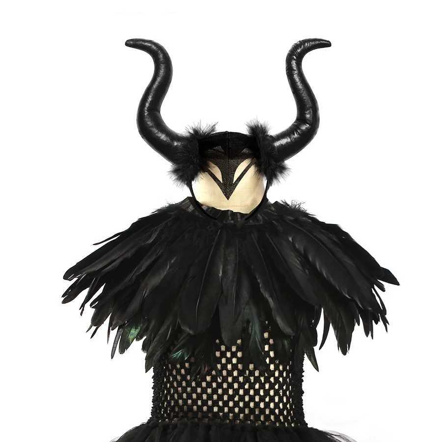 Halloween Costume Maleficent Tutu Dress For Girls Cosplay Evil Queen Black Mesh Princess Dress Kids Crow Wand Maleficent W250117