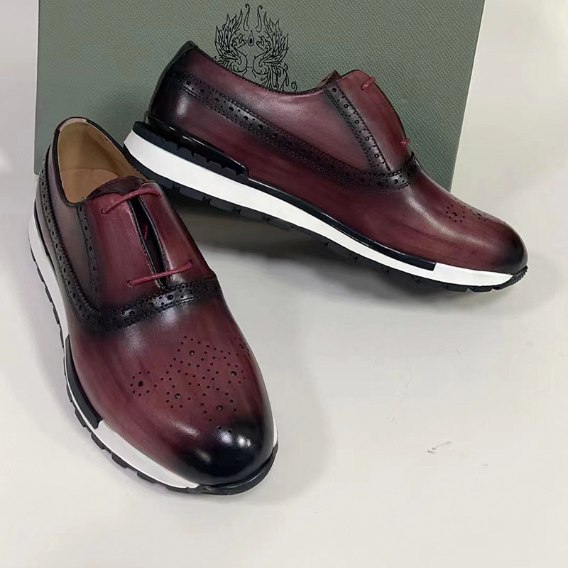 High Grade Men Genuine Leather Casual Dialy Sneakers British Design Cow Leather Men Comfortable Brogues Leisure Shoes Men