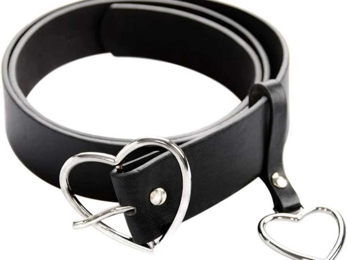 Heart Ring Buckle Belt Adjustable PU Leather Belt with Heart Shaped Metal Buckle Wide Black WaistbandX240914