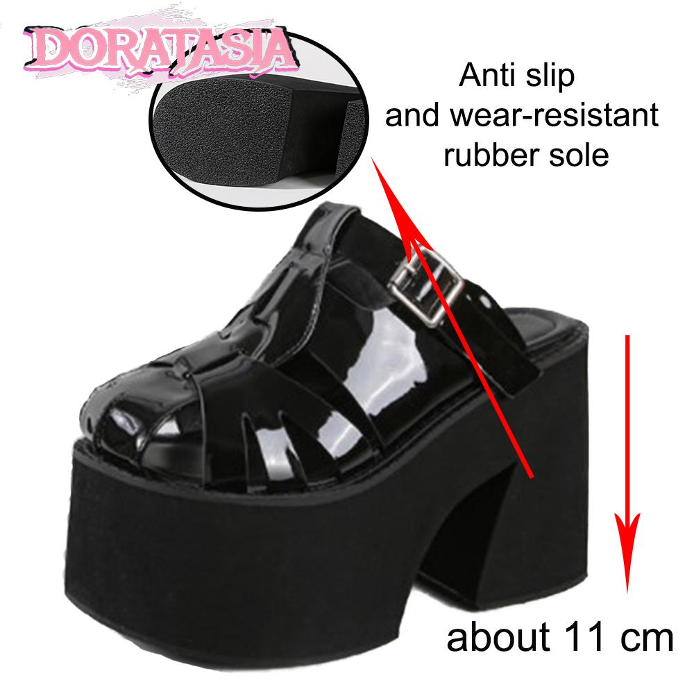 Gothic Punk Platform Sandals Rome Luxury Brand New Women Slippers Slip On Cover Toe Block High Heels Fashion Street Shoes Woman