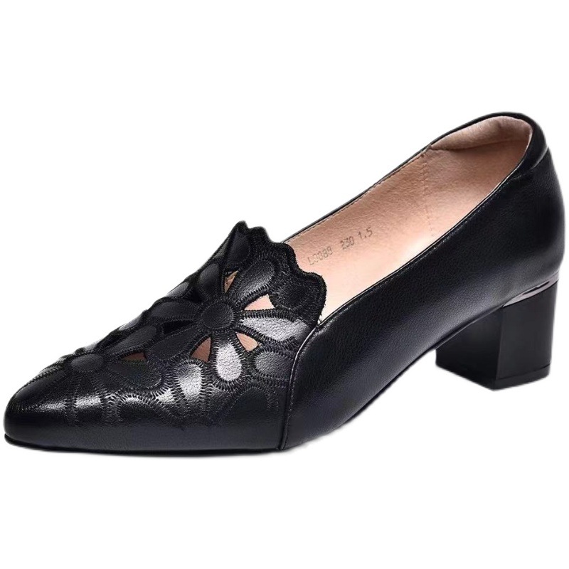 Spring New Flowers Hollow Sandals Women Retro Pointed Toe Chunky High Heels Breathable Fashion Ladies Shoes Zapatillas Mujer