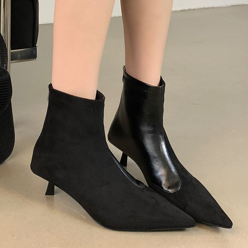 Fashion Pointed Toe Elastic Ladies Ankle Boots With Heels Zippers Footwear Modern Women Short Stretch Booties Shoes