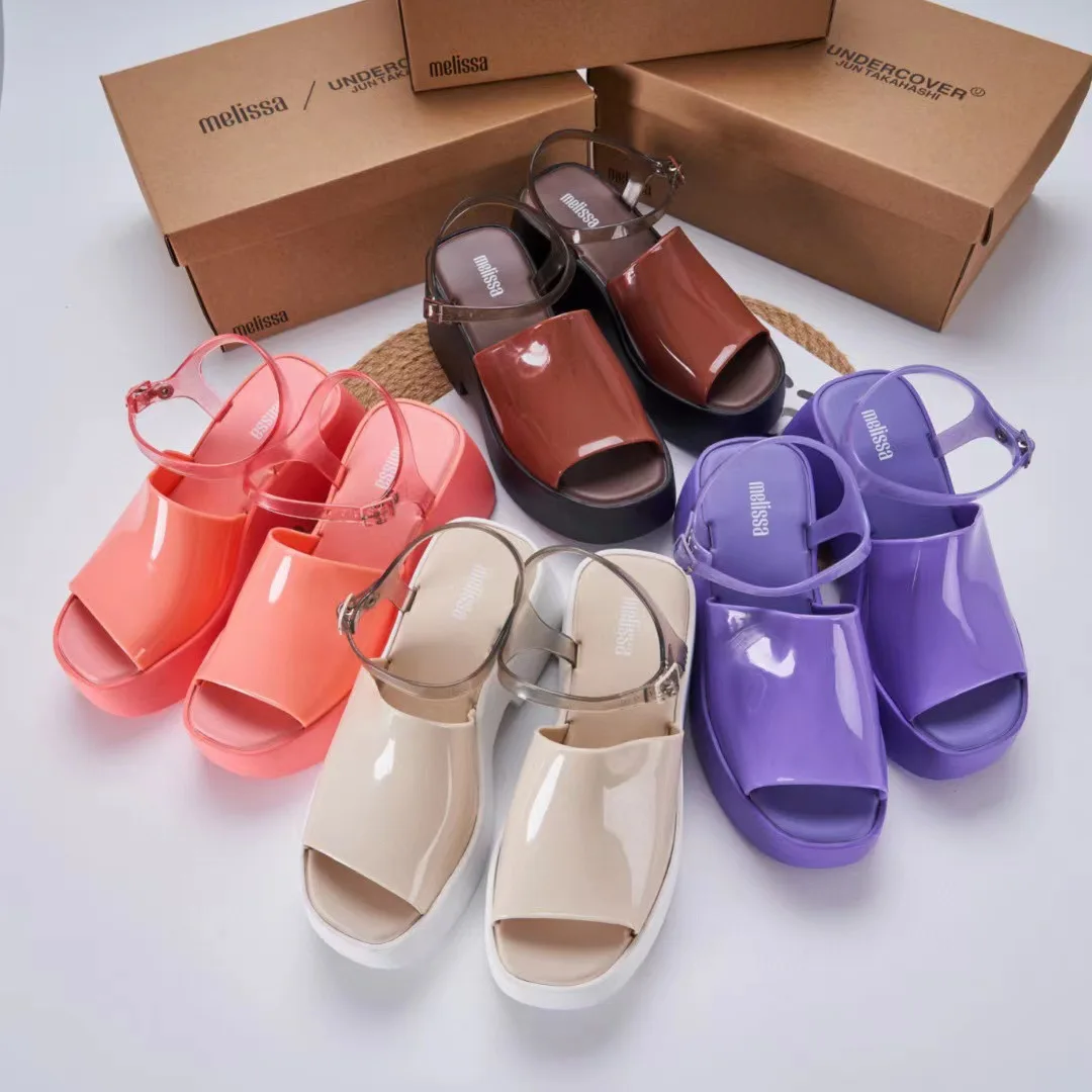 2023 Melissa High Heel Thick Bottom Women's Beach Shoes Eva Outsole Wear-resistant Wedge Platform Sandals Strap