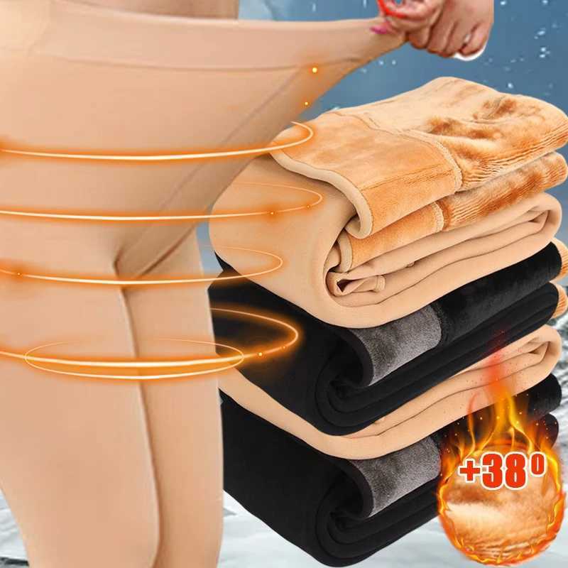Women Winter Plush Warm LeggingsThermal Pants Polar Pantyhose Sock Lined Pants Velvet Tights Effect High Waist Wool LeggingsX240914