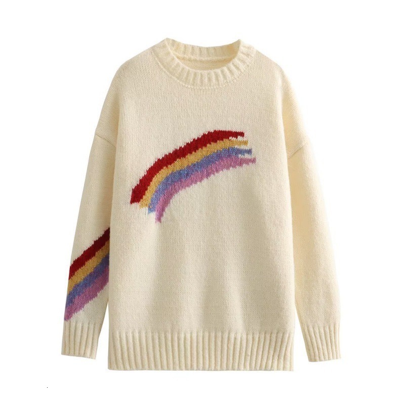 dongdumaoyi New women's sweater autumn/winter knitted sweater rainbow stripe European and American style loose pullover knitted sweater F0914#40