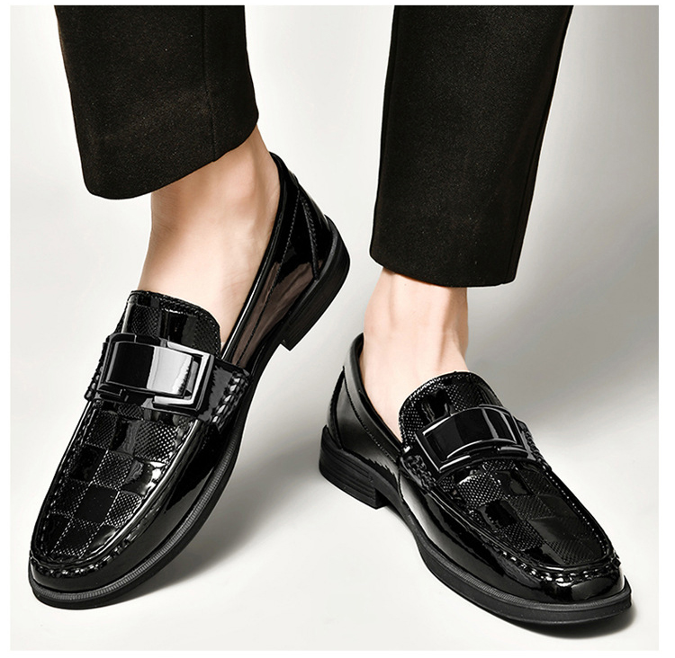 2024 European New Shoes for Men Cow Leather Casual Shoes Plaid Print Business Dress Shoes Fashion Slip-on Loafers 38-46