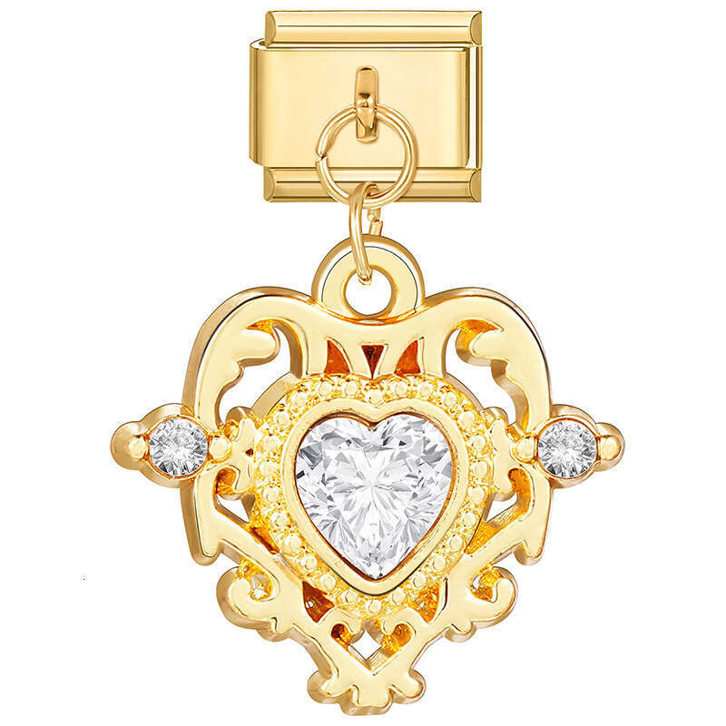 New Women's Gift Gold plated Pendant Heart bead Italian Charms Links Bangle Beads Fit 9mm Stainless Steel Bracelet Making DIY For Women Fashion J