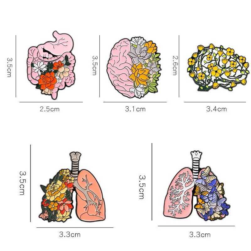 New Floral Medical Organs Brooches For Women Men Metal Brain Lung Heart Chest Badges Coat Lapel Pins Doctor Nurse Jewelry GiftsX240914