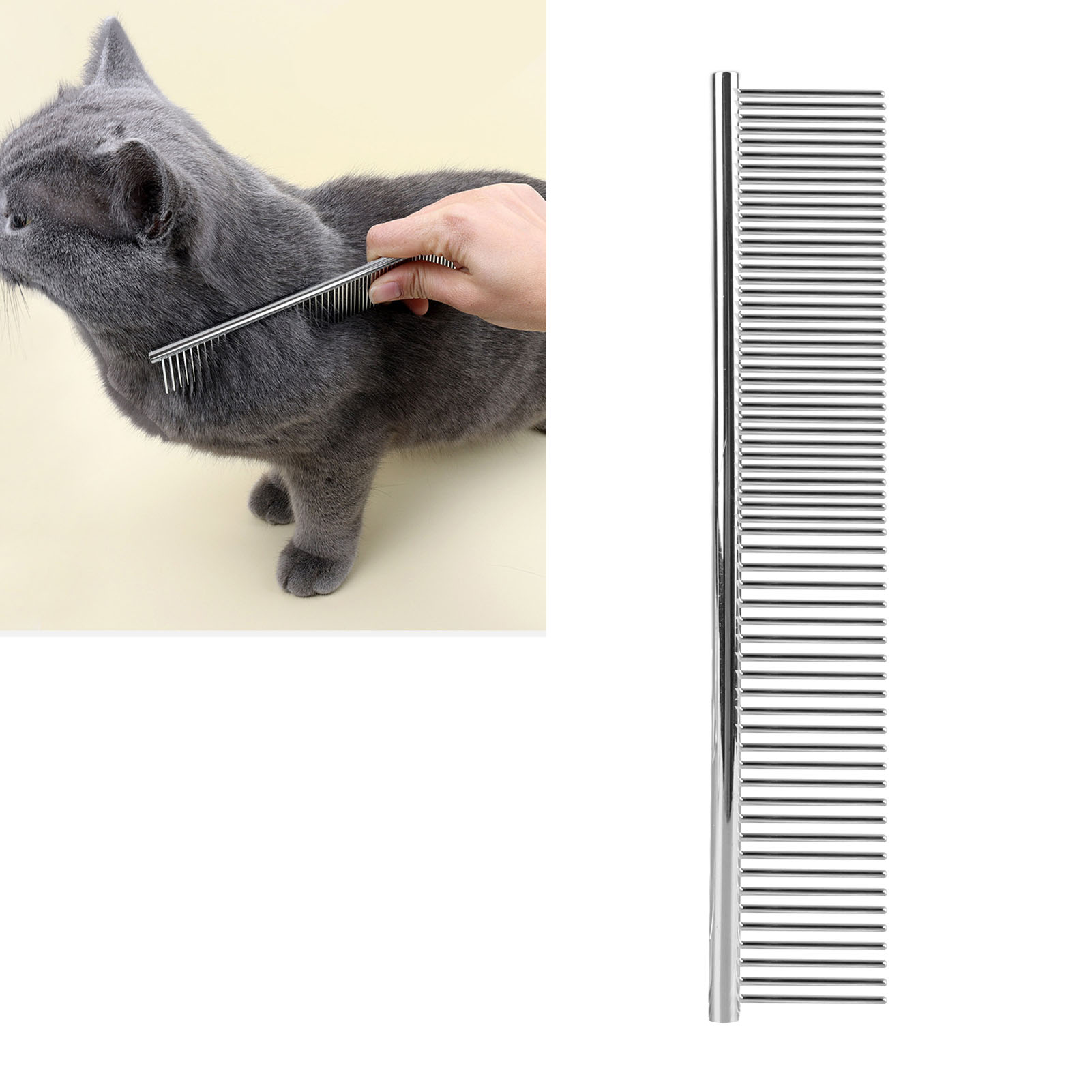 Metal Dog Grooming Comb Professional Removing Knots Lightweight Portable Safe Rounded Ends Pet Metal Comb Silver 92426 M