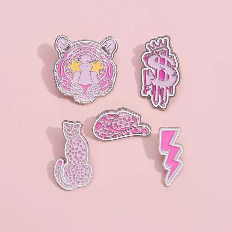 Pink Series Metal Brooch Leopard Butterfly Boxing Gloves Roller Skate Tongue Cherry Book I Am Enough Girl Badge Punk Pin JewelryX240914