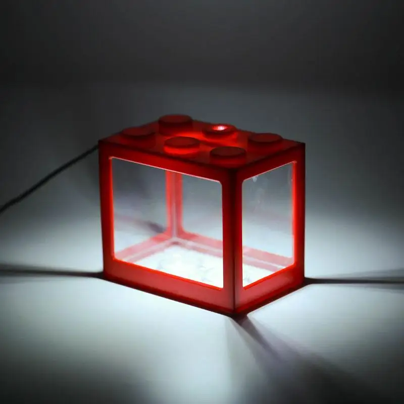 USB Mini Fish Tank Betta Mini Aquarium with LED Light Creative Building block home office Tea Table decoration Fish Feeding box