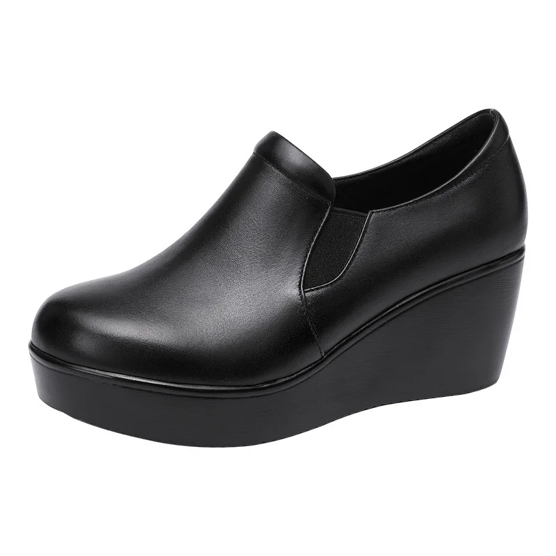 Real Soft Leather Deep Mouth Pumps Round Toe Mid Heel Non-Slip Sole All-Match Fashion Comfortable and Casual Working Mom's Shoes