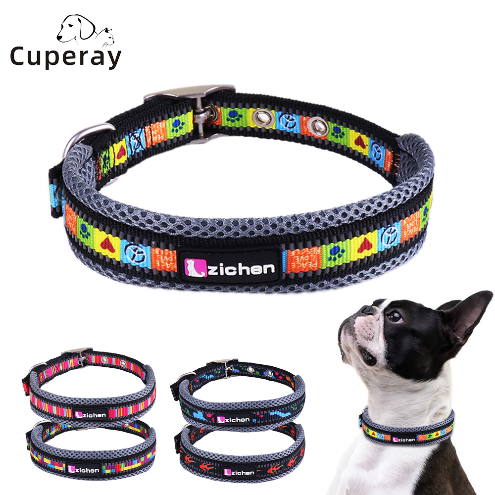 Padded Soft Breathable Mesh Dog Collar with 3M Night Safety Reflective Stripes Adjustable Pets Collar for Small/Medium/Large Dog