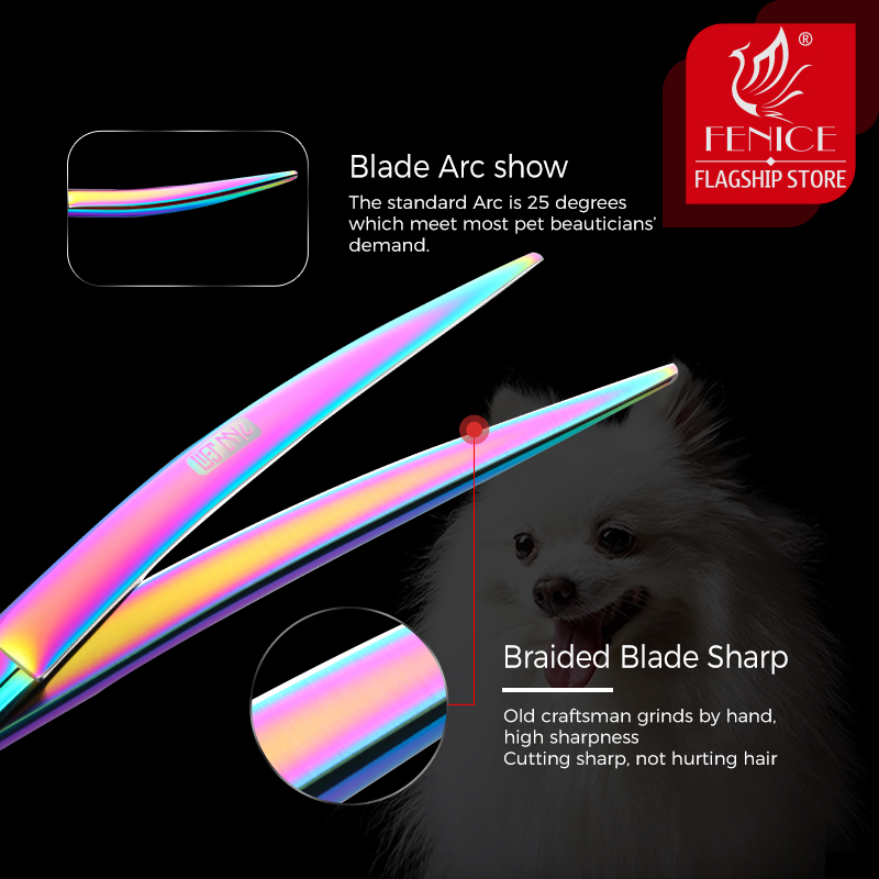 Fenice 6.5 inch professional curved scissors for dog grooming scissors pet scissors shears makas tijeras