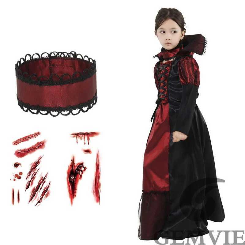 Girls Halloween costumes vampire costumes childrens vampire role-playing carnival party role-playing costumes and stickers W240914