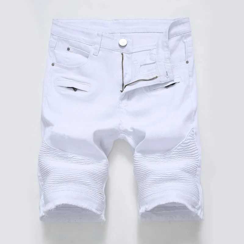 2023 Summer New Mens Denim Shorts Street Clothing Trend Personality Slim Short Jeans White Red Black Male Brand ClothesX240914