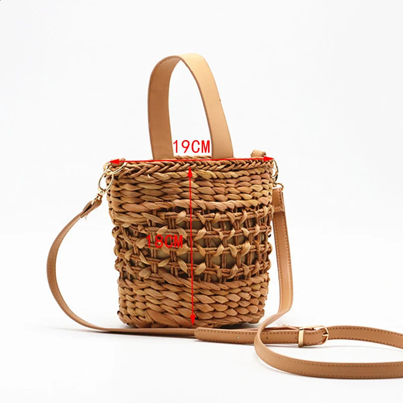 Handmade womens shoulder bag bucket handbag summer grass beach hollow cross messenger Bohemian 240913