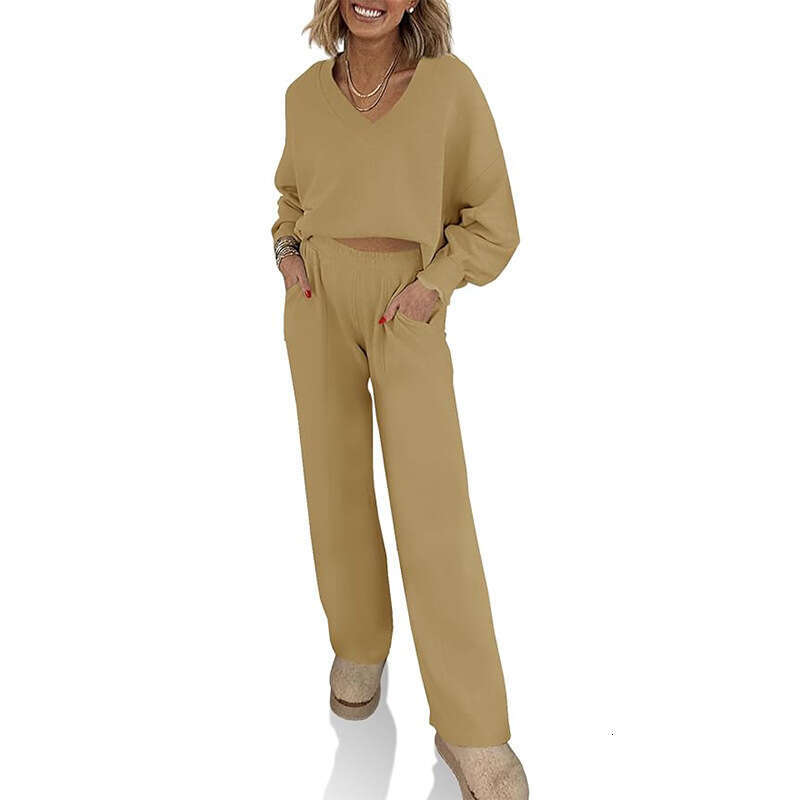2024 new long sleeved casual top loose hanging straight tube sports suit for women