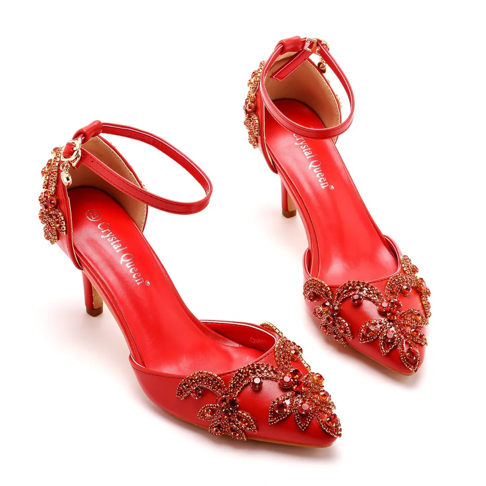 Summer High-heeled Women's Sandals Rhinestone PU 7CM Thin Heels Buckle Strap Mature Women's Shoes Golden Yellow Fashion