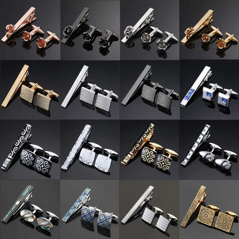 Mens French shirt cufflinks formal dress tie clip with rose metal pattern crystal design Luxury brand tie clip cufflink setX240914
