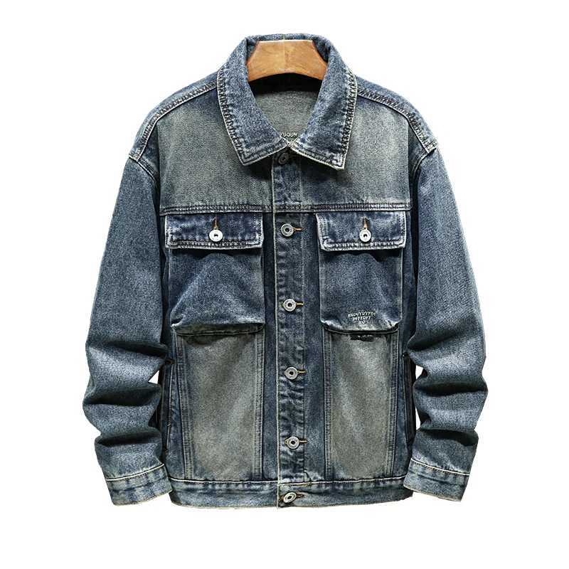 Fashionable classic denim jacket mens autumn 2024 new polo neck fashion brand retro Japanese wash jacket W240914