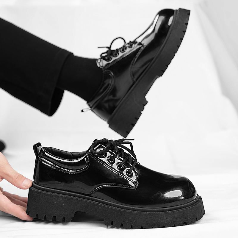 STRONGSHEN Men Patent Leather Shoes Round Toe Casual Platform Business Shoes Fashion Wedding Banquet Party Formal Dress Shoes