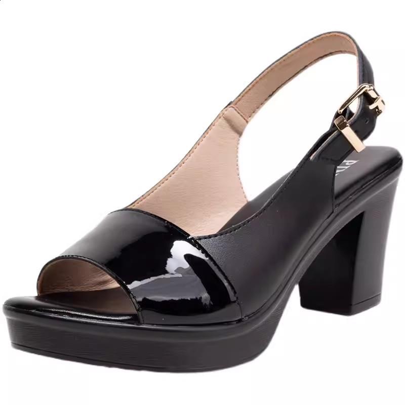 Genuine Shoes Leather Slippers Women Summer Platform Heeled Mules Slides Pantofle Square heel Lady Multicolored Sandals Low High 2a5a 290