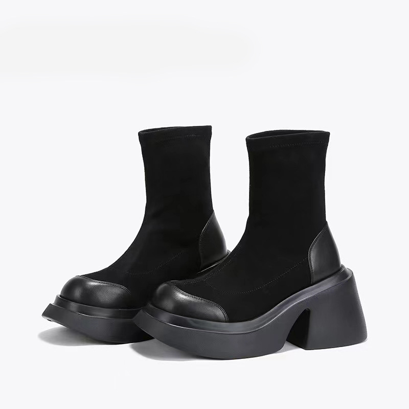 Round Toe Boots Women New 2022 Shoes Flat Heel Luxury Designer Med Autumn Ladies Ankle Lolita Fashion Lace-Up Basic PU Fabric R