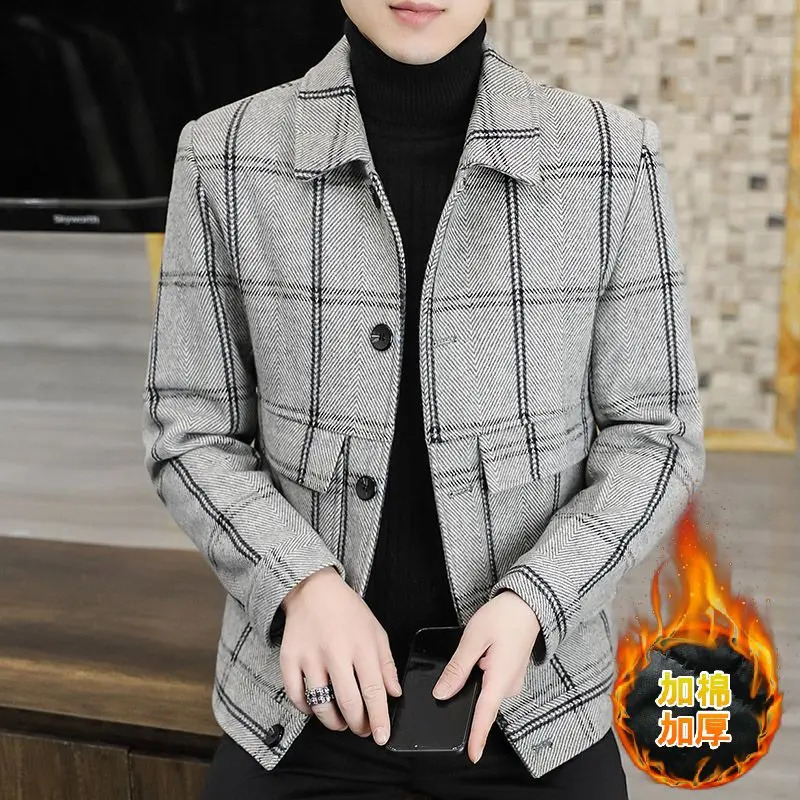 Fashion trend high-end boutique casual plaid tweed jacket handsome top plus cotton thickened woolen coat 240905