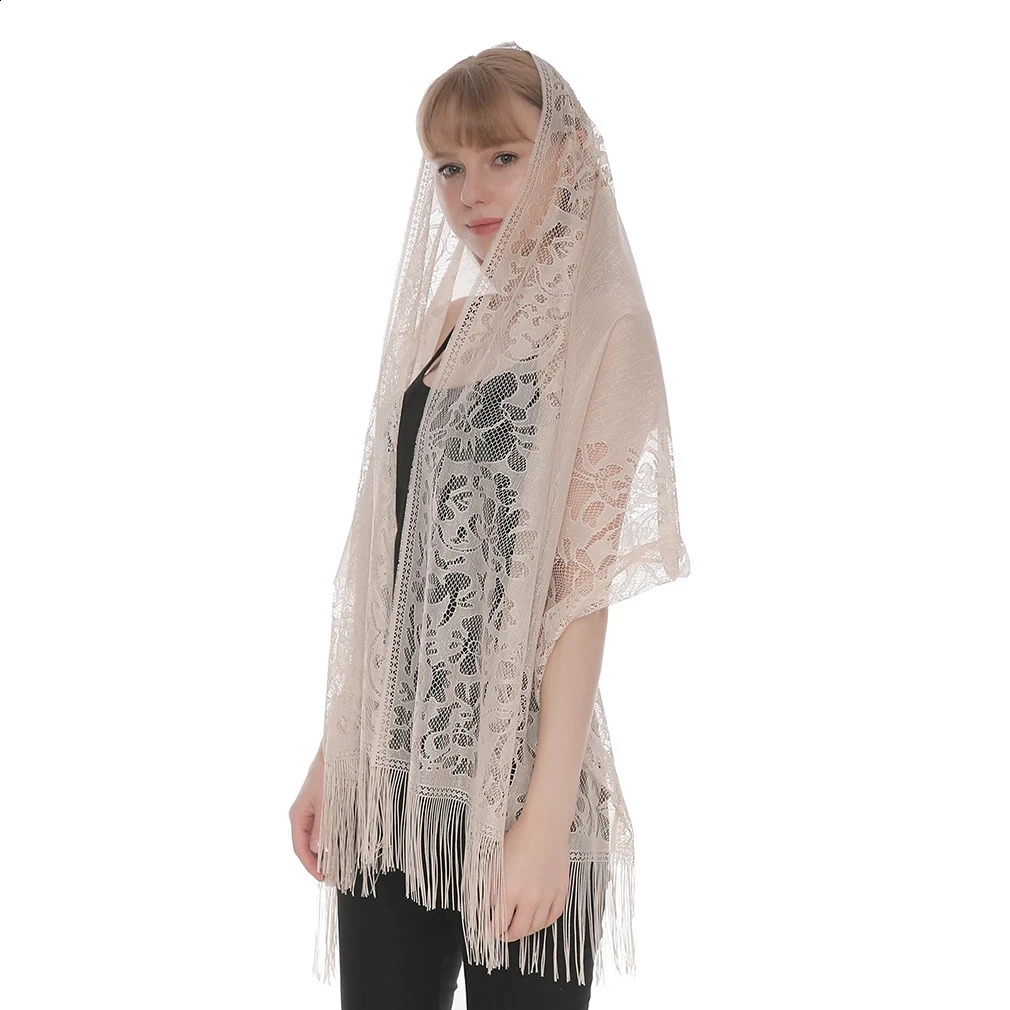 Lace Church Shawl Catholic Veil Head Scarf Women Spanish Mantilla Chapel Wedding Bride Mantilla Latin Veils for Mass White Black 240912