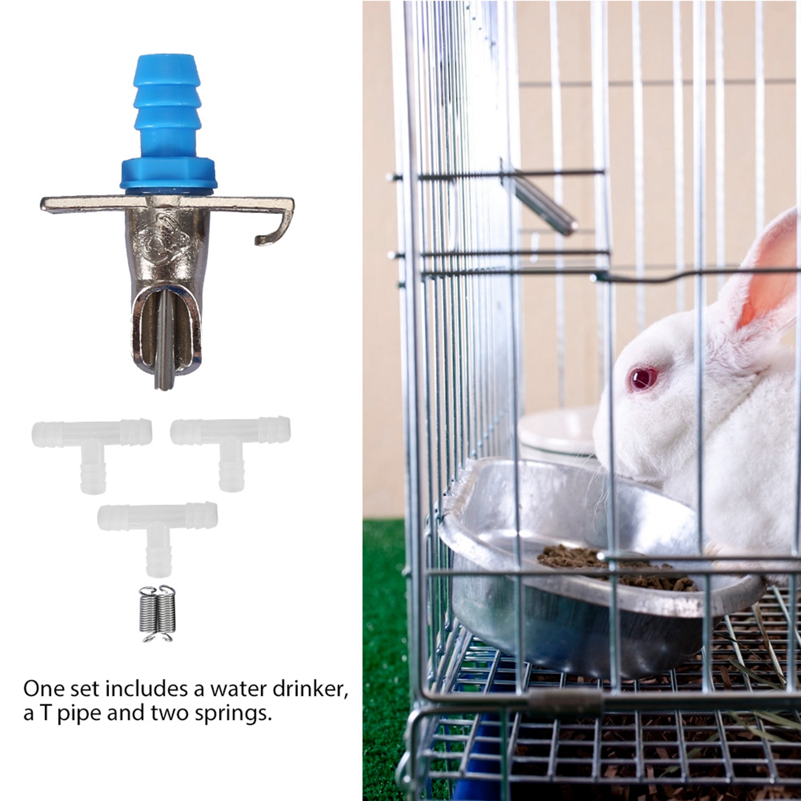10PCS Rabbit Drinker Nipple Waterer Drinking Water Tool Double Hang Springs