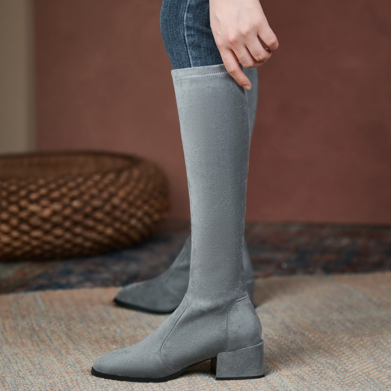 Women's Elastic Thigh Soft ck Knee High Casual Low Heel Winter Shoes Woman Black Grey Long Boots Size 43 4f93 Bla