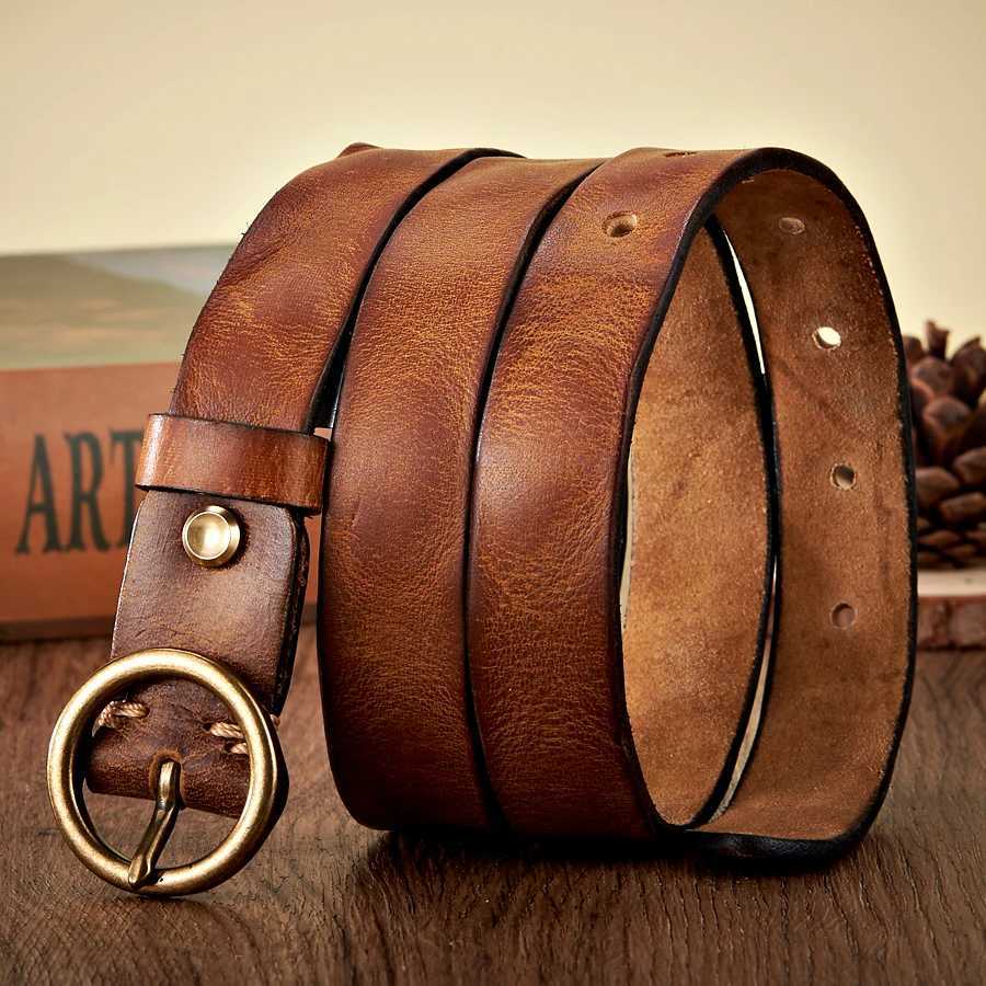2.5CM Real Genuine Leather Belt Women Luxury Copper Round Buckle Cowskin Female Belt Simple Waist Strap For Jeans Candy ColorX240914