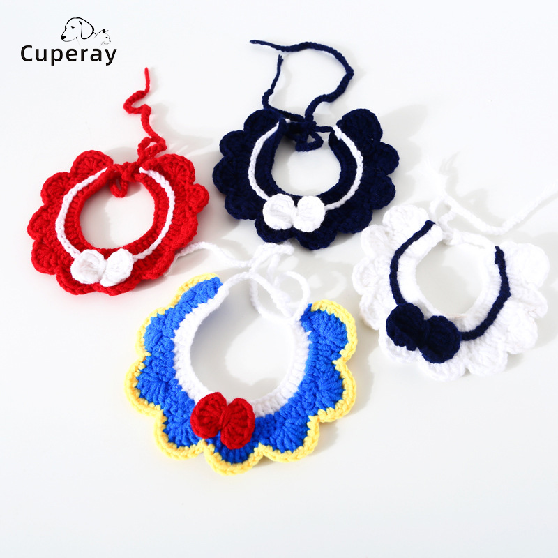 Adjustable Hand-Knitted Cat and Dog Collar, Decorative Bib Accessories, Better Decoration for Holiday Puppy Small Dogs and Cats