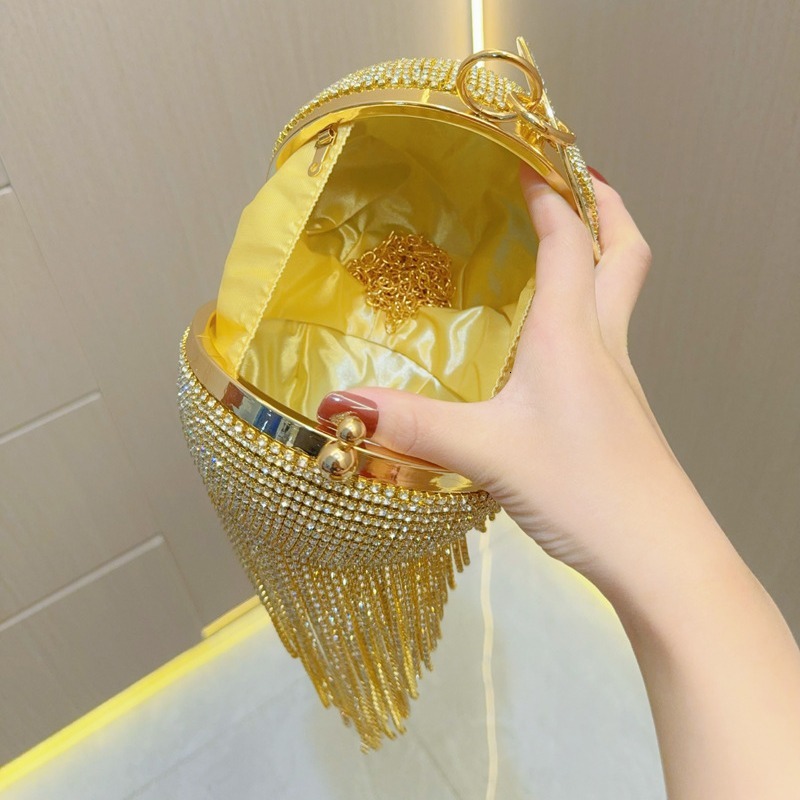 New Water Diamond Women's Tassel Small Handheld Bag, Single Shoulder Oblique Straddle Banquet Bag