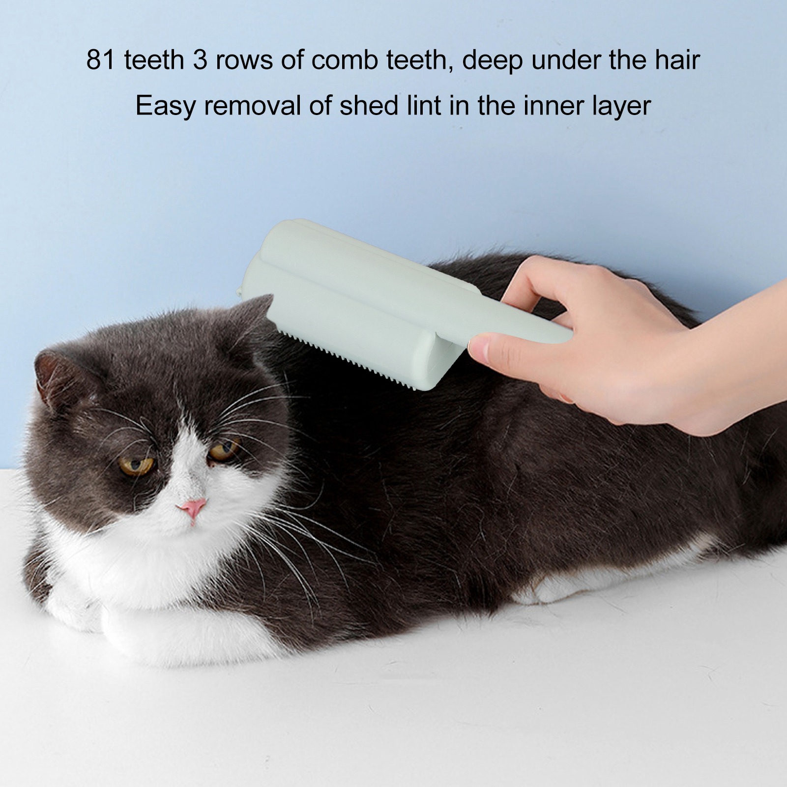 Pet Hair Remover Roller for Shedding and Grooming, Sticky Brush, Multipurpose Efficient, 3 Rows Teeth, Light Blue
