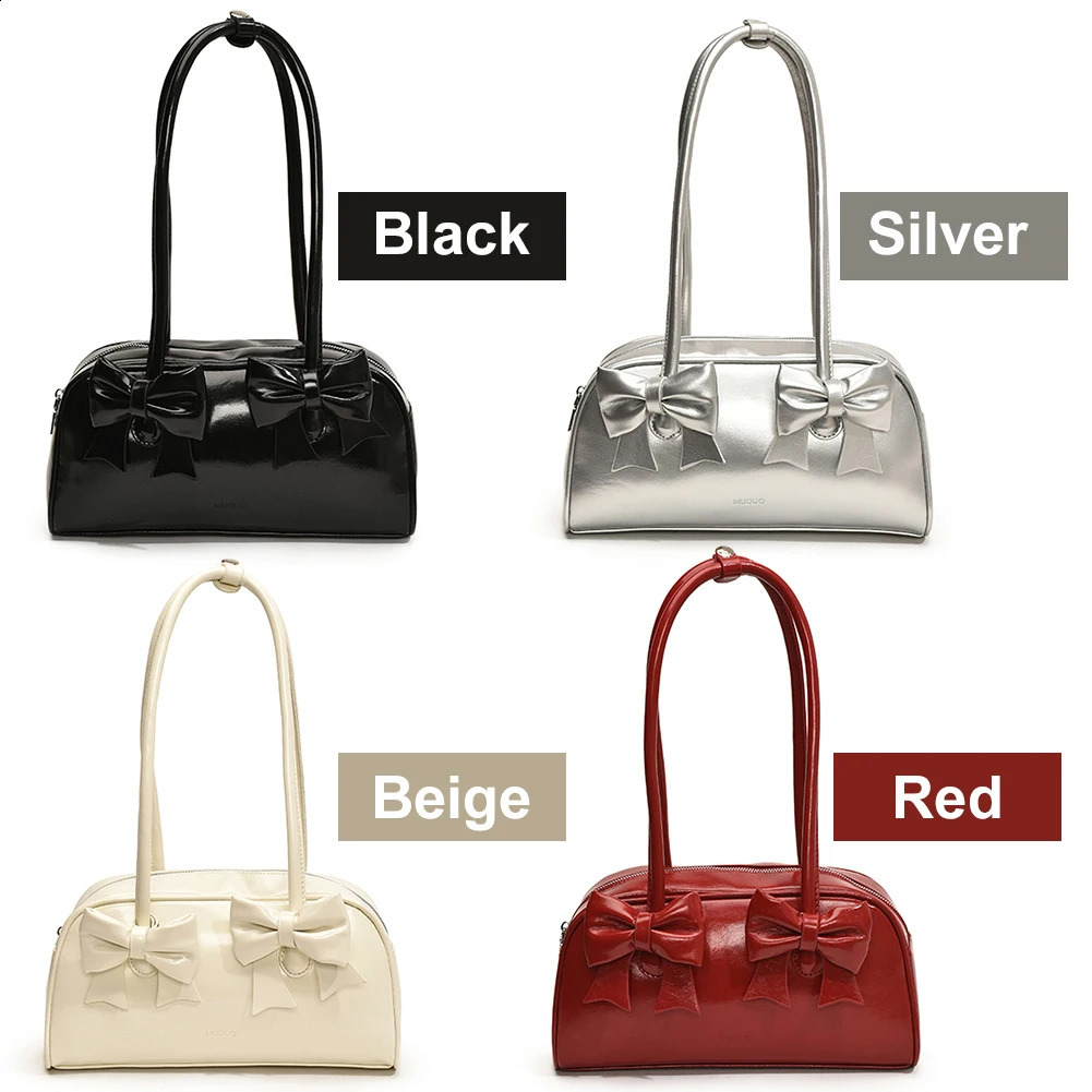 Women Crossbody Bag Bowknot Pu Leather Handbag Trendy Hobo Solid Color Shopping 240723