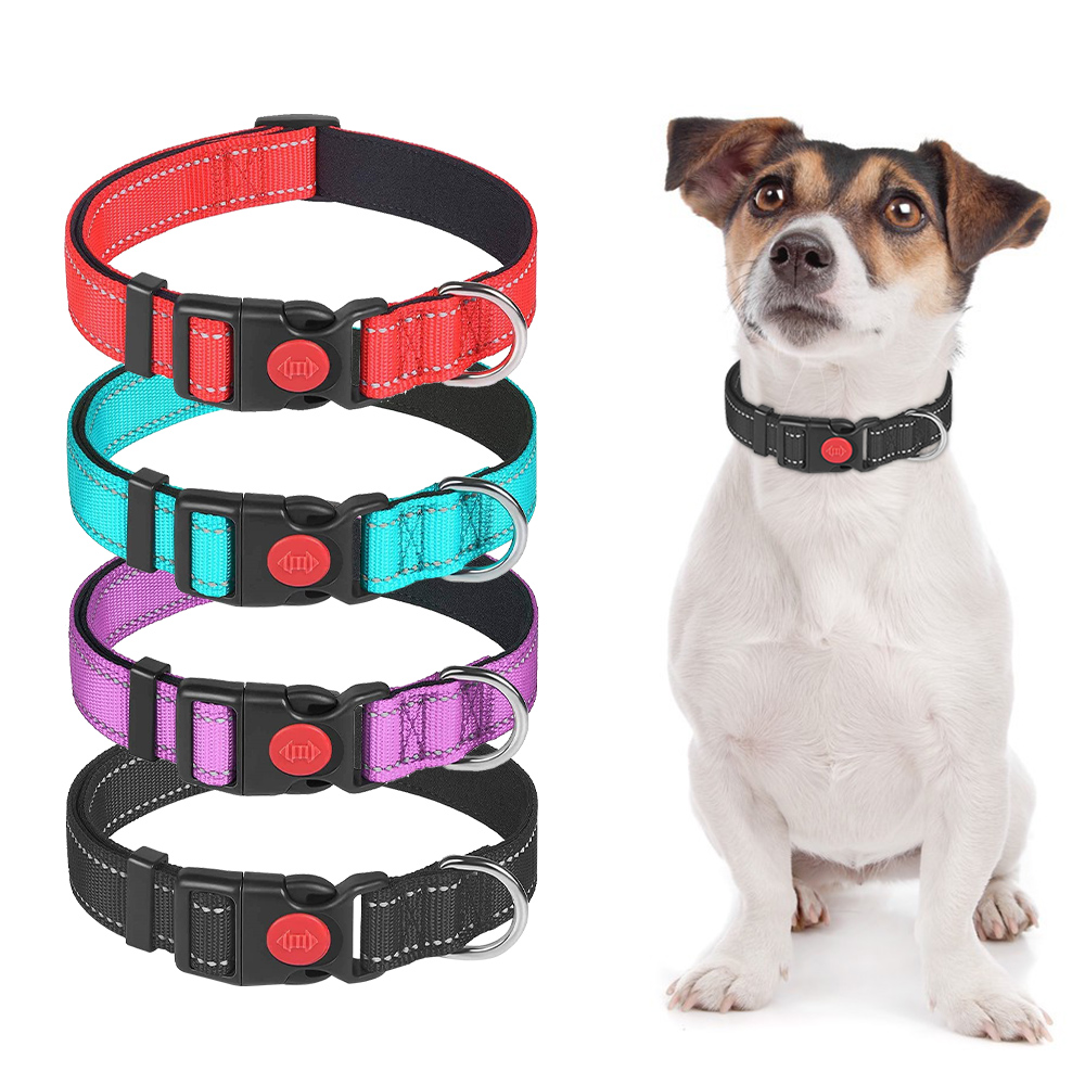 Reflective Nylon Dog Collar and Leash Set with Personalized Free Custom Dog Collar Engraved ID Tags Adjustable Dog Collars Tags